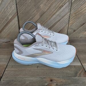 Brooks Glycerin GTS 21 Womens Athletic Running Shoes Size 7 Coconut Beige Aqua.
